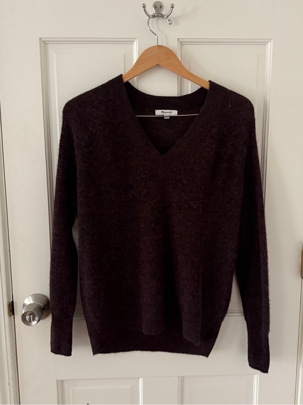 Madewell Alpaca Blend V-Neck Sweater Plum Brown